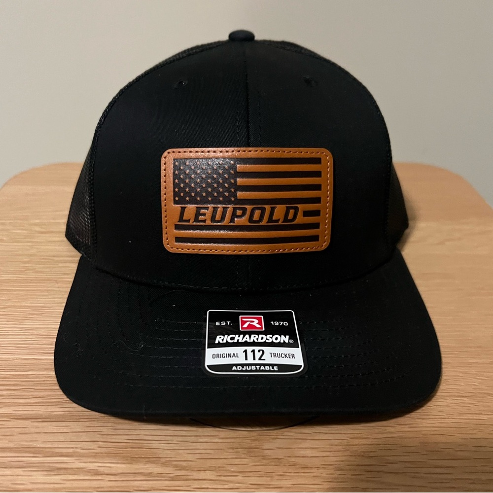 Leupold Black and Brown Cap: American Flag Patch Style